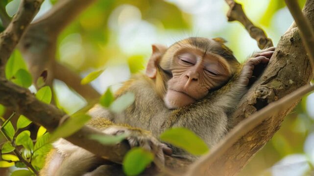 monkey sleeping in a tree Footage 4K