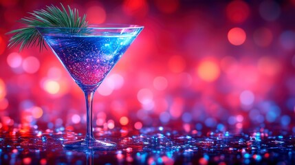 Summer-inspired contemporary art collage featuring a tropical palm tree in a martini glass. A vibrant, modern design perfect for party and vacation themes.