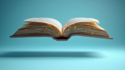 Fototapeta premium Floating Book Emitting Sparkles in a Dreamy Blue Background