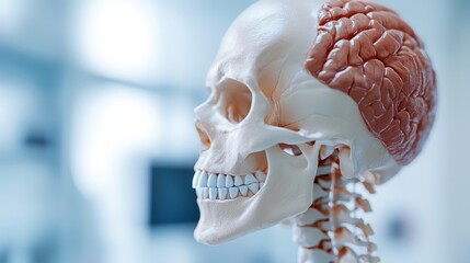 Educational Academic Development Conceptual Image of Human Head Model with Brain for Neuroscience and Psychology Studies and Research