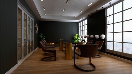 wooden office meeting room for company wall logo mockup