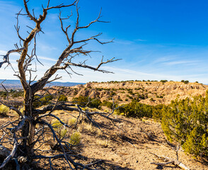 Sandstone Ridgeline and Desert Landscape at The Nambe Badlands, Nambe, New Mexico, USA