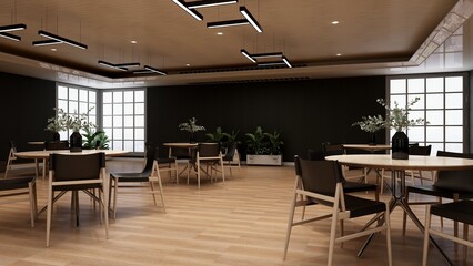 wooden cafe bar or coffee shop with the blank wall for logo mockup