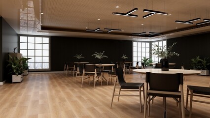 wooden cafe bar or coffee shop with the blank wall for logo mockup