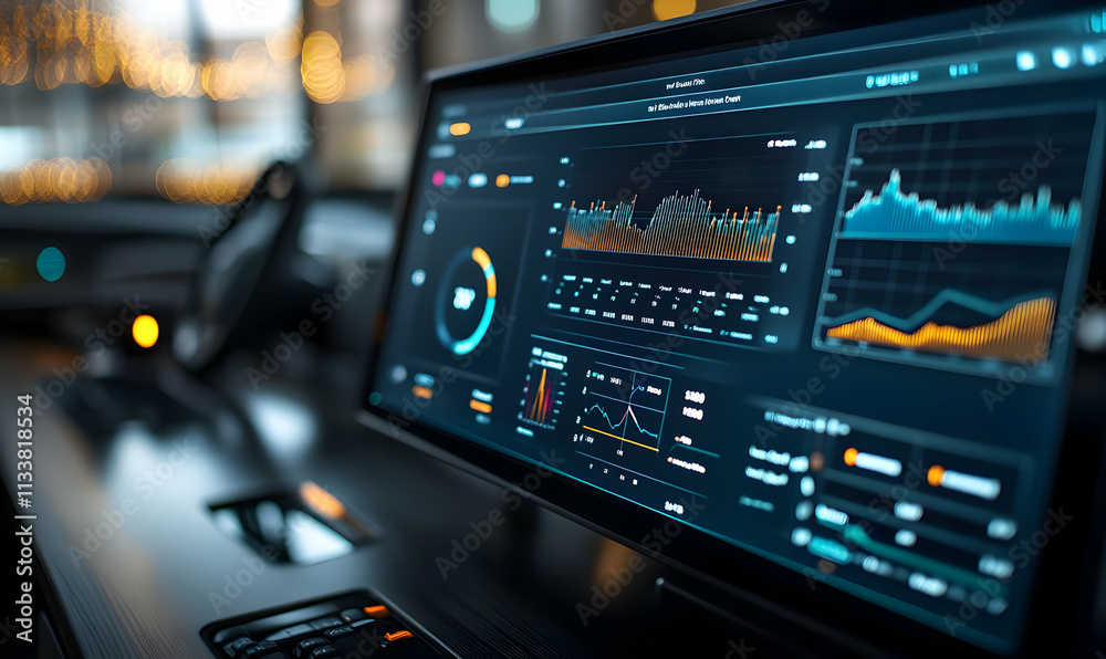 Poster a modern dashboard displaying data analytics and visualizations for monitoring performance.