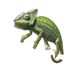 Obraz premium Green Chameleon Isolated on PNG Transparent Background