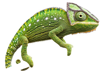 Fototapeta premium Green Chameleon Isolated on PNG Transparent Background