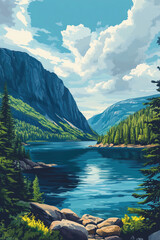 Acadia national park travel poster illustration