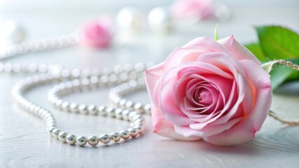 Beautiful pink rose next to a delicate necklace, pink, rose, flowers, jewelry, necklace, petals, feminine, romantic
