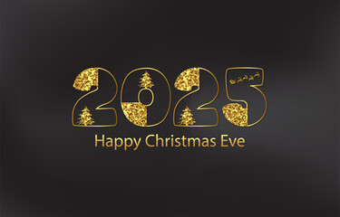 Merry Christmas and Happy New Year 2025 Gold Glitter Beautiful Bright And Shining Design And Black Background