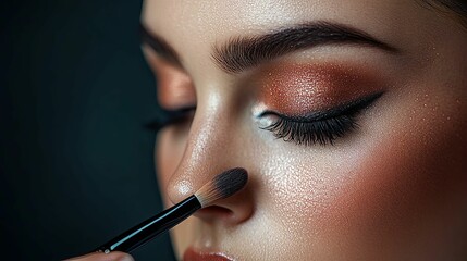 Makeup Application Closeup Showing Bronze Eyeshadow