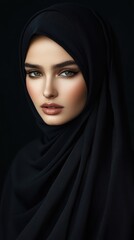Naklejka premium Elegant Portrait of a Woman in a Black Hijab: A Study in Grace and Subtlety