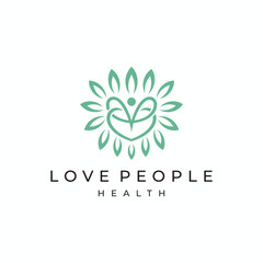 love heart with happy people for wellness natural logo design vector template