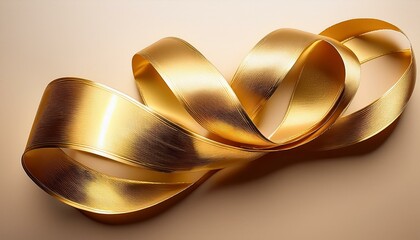 Luxurious golden ribbon elegantly swirls against a neutral backdrop.