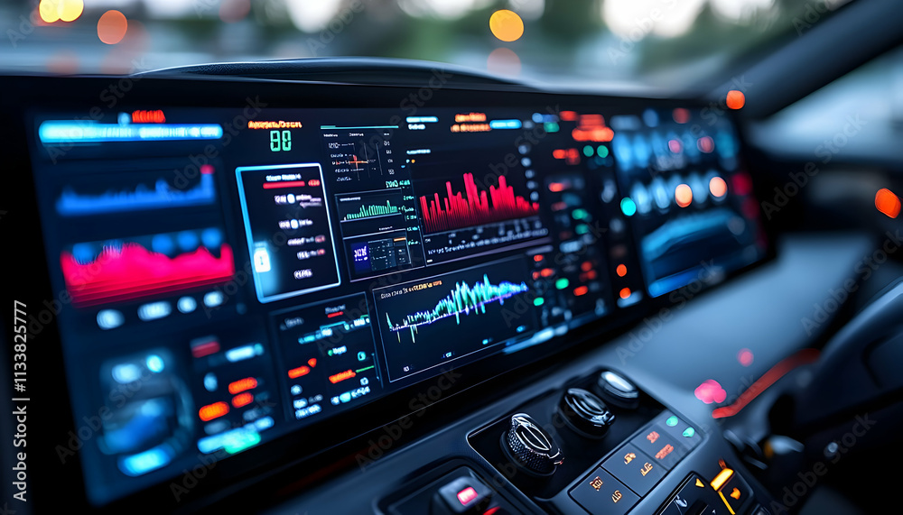 Aufkleber a high-tech dashboard displaying various data and metrics in a modern vehicle.