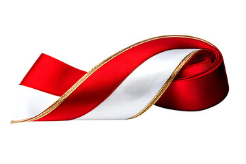 Elegant Red and White Satin Ribbon with Gold Edge Perfect for Gifts, Decorations, Crafts, and Celebrations Showcasing a Luxurious and Festive Aesthetic in Detail