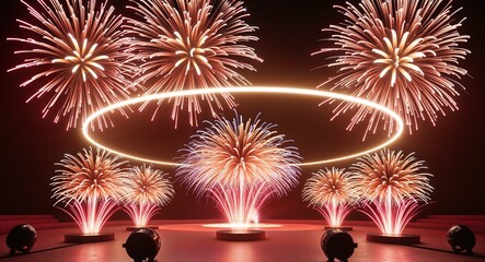 Creating synchronized multidirectional fireworks that shoot outward like radiant sun flares