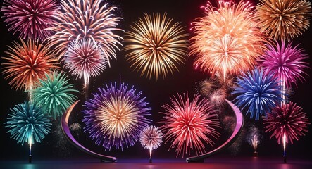 Fototapeta premium Using multicolor fireworks with bursts of all hues to represent the hope of new adventures