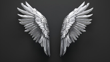 3D silver wings right and left, on a plain black background3D silver wings right and left, on a plain black background