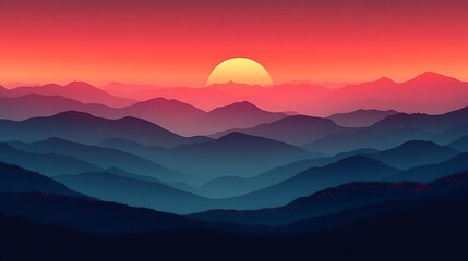 Serene Sunset Over Layered Mountain Ranges