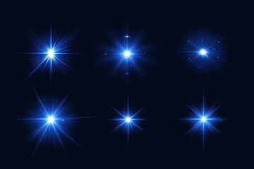 Bright Blue Starburst Effects on Dark Background for Creative Use
