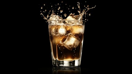 Stylish Iced Coffee in Glass with Ice Splash