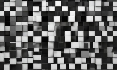 Fototapeta premium Mosaic of black and white squares and circles, minimalism, patterned, art deco, geometric shapes, classic