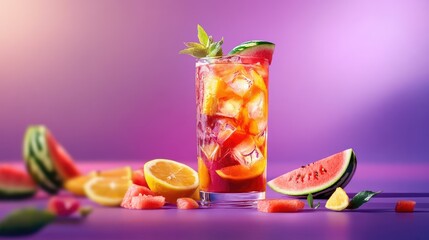Fototapeta premium Refreshing Iced Fruit Tea in a Tall Glass