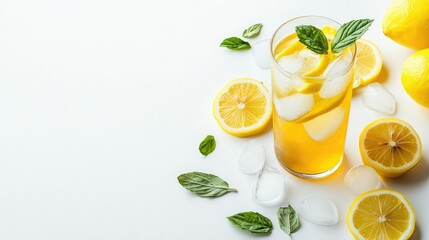 Fototapeta premium Refreshing Iced Tea with Lemon and Mint Enhancements