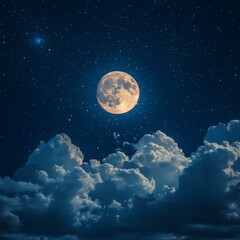 Beautiful cloudy night sky with round moon