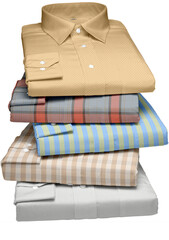 A stack of plaid structured shirt