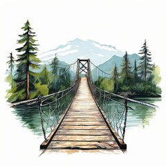 the AI Image Generator, Suspension Bridge Over Serene Forest River Landscape