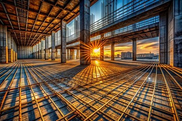 Fototapeta premium Stunning Wide-Angle Photo of Reinforced Concrete Slab - Industrial Strength, Texture, Detail