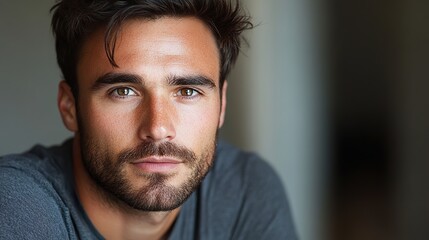 Fototapeta premium Intense Male Portrait: Close-up of a Handsome Man's Face