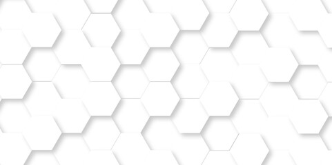 Abstract pattern with hexagonal white and gray technology line paper background. Hexagonal 3d vector grid tile and mosaic structure mess cell. white and gray hexagon honeycomb geometric copy space.
