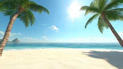 Relaxing tropical beach scene with palm trees clear blue ocean sunny day nature photography scenic view
