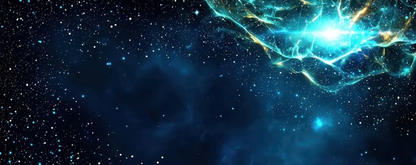 Obraz premium A stunning cosmic scene showcasing a vibrant blue nebula filled with stars, highlighting the beauty of the universe and its vastness.