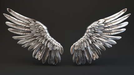 3D silver wings right and left, on a plain black background3D silver wings right and left, on a plain black background