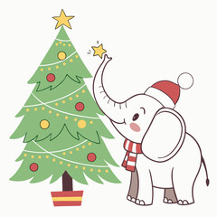 Christmas Day-related gifts with Christmas tree on white background vector art.