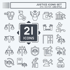 Icon Set Justice. related to Education symbol. line style. simple design editable