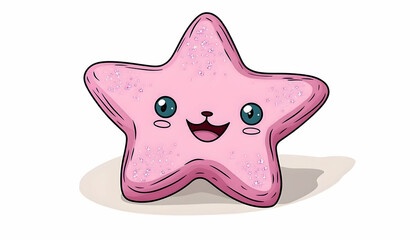Cute pink starfish cartoon character with glitter.