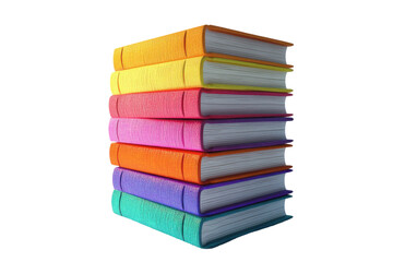 Colorful Books Stacked High Isolated on PNG Transparent Background