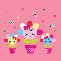 Beautiful flower vector with adorable insects enjoying nectar. 