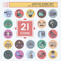 Icon Set Justice. related to Education symbol. color mate style. simple design editable