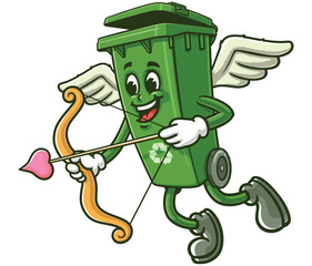 Trash Bin  with cupid style,   Cartoon Character Mascot Illustration Vector Clip-art Hand-drawn Logo Design 