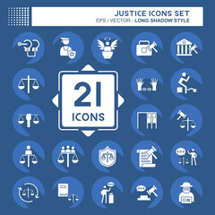 Icon Set Justice. related to Education symbol. long shadow style. simple design editable