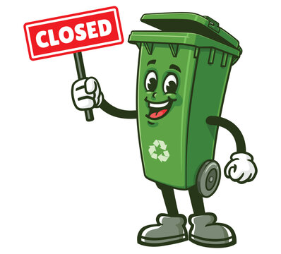recommend clip art: Trash Bin  with closed sign,   Cartoon Character Mascot Illustration Vector Clip-art Hand-drawn Logo Design 
