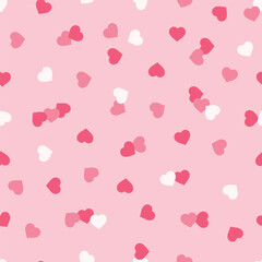 Heart Confetti Abstract Seamless Pattern. Love Pink Background with Hearts for Valentine's day or Birthday. 