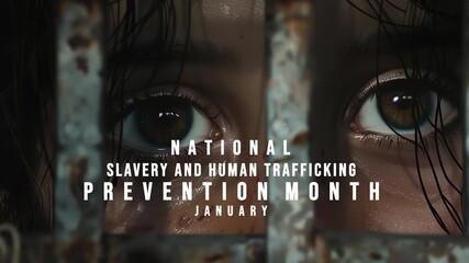 National Slavery and human trafficking prevention month. slavery concept video. - Powered by Adobe