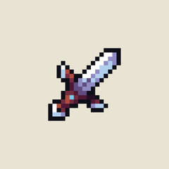 Obraz premium this is sword icon in pixel art, this item good for presentations,stickers, icons, t shirt design,game asset,logo and your project.